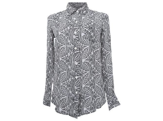 Camicia con bottoni stampata Theory in seta nera e bianca Bianco