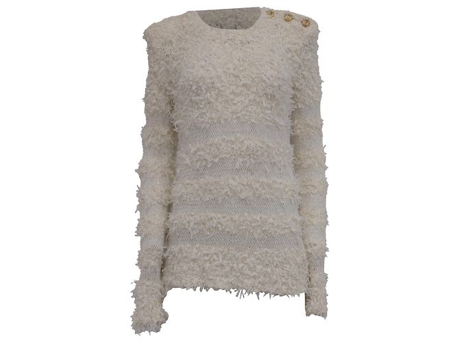 Balmain Strickpullover aus weißer Baumwolle Roh 