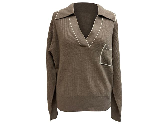 Sandro Strickpullover aus brauner Wolle mit Kragen Rot 