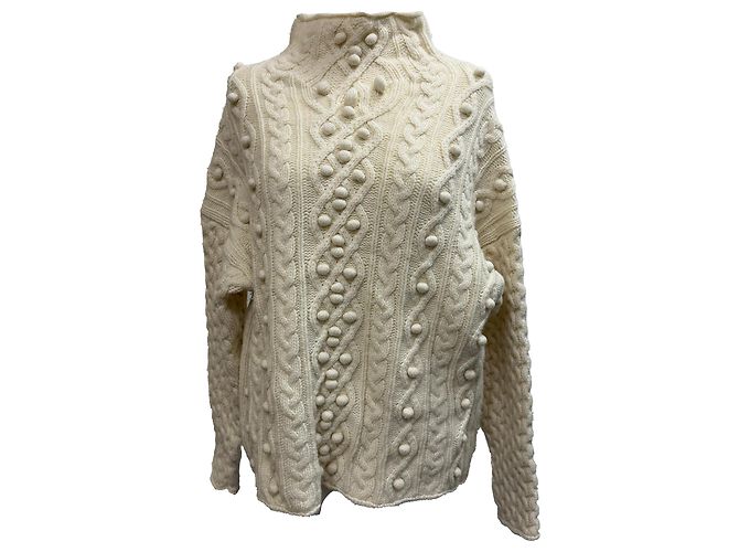 Theory Kabelstrickpullover aus ivory Wolle Weiß Roh 