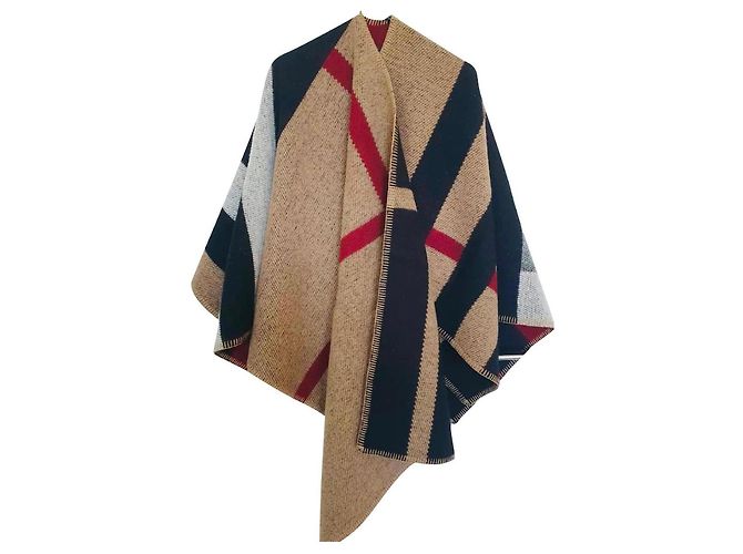 Burberry Poncho-Cape aus Wolle und Kaschmir mit Karomuster Kamel