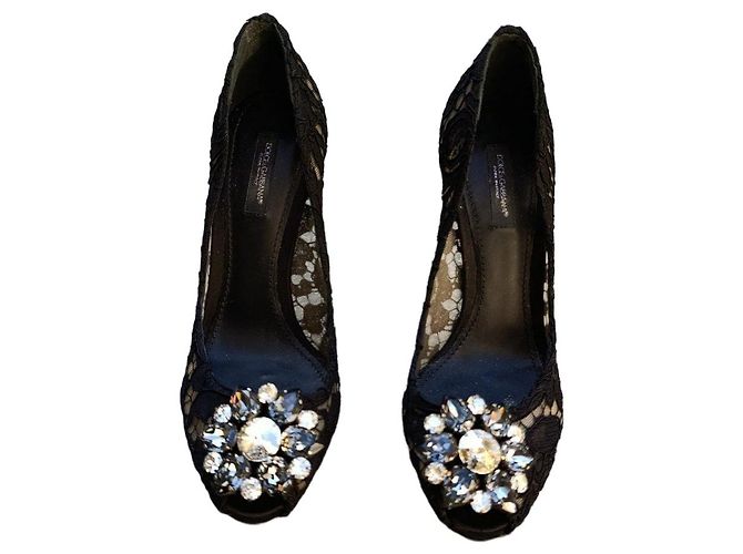 Dolce & Gabbana Black lace pumps with crystals