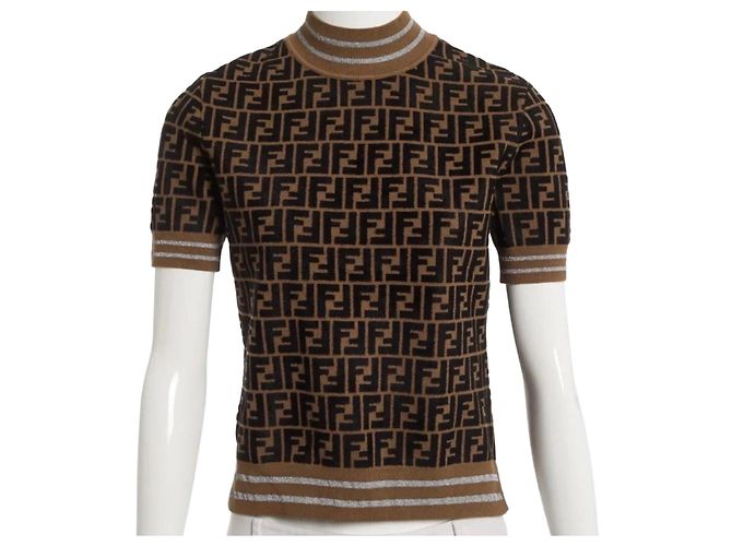 FENDI DAMEN MONOGRAM PULL FF "PRINTS-ON" NICKI MINAJ NEU 40IT Braun