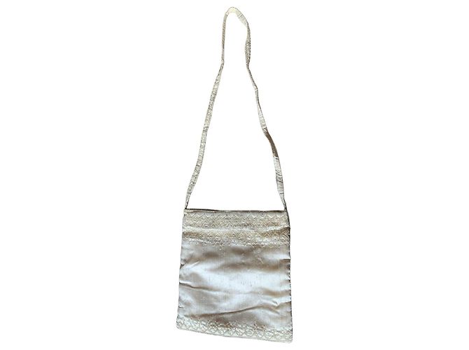 Autre Marque Bolsa de ombro em seda marfim Laura Ashley com contas Branco