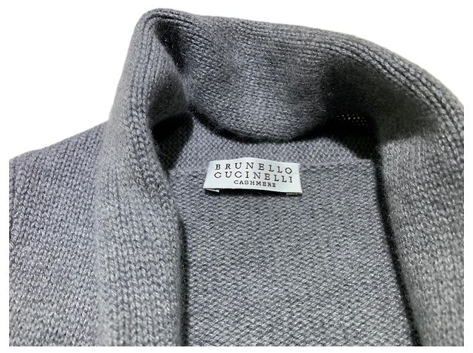 Brunello Cucinelli Grauer Cashmere-Cardigan Weiß Blau