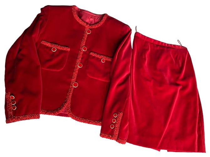 Autre Marque Completo giacca e gonna in velluto rosso