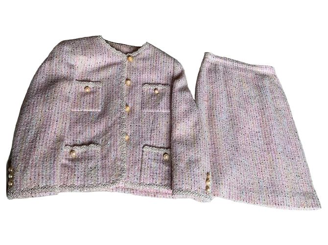 Autre Marque Conjunto de jaqueta e saia em tweed rosa Multicor