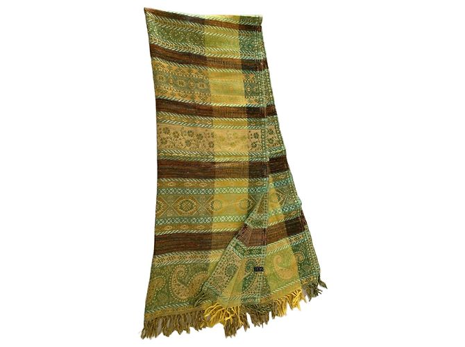 Basile Wool scarf with paisley and stripe pattern Blue