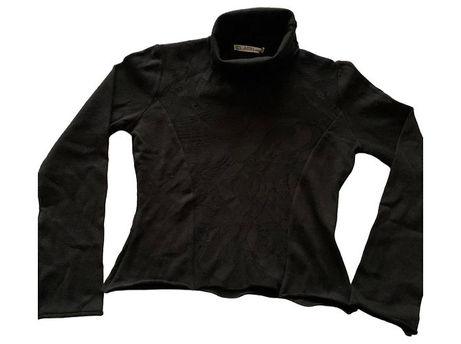 Autre Marque Pull noir à col roulé avec motif floral Bordeaux