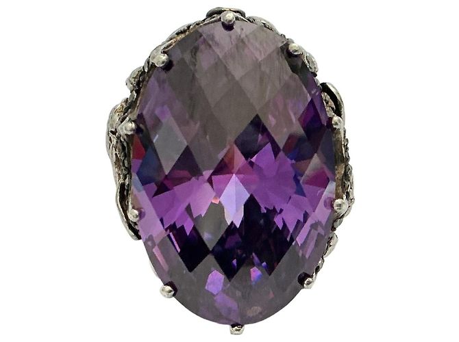 Autre Marque Anello in argento 925 con zaffiro viola ovale e diamanti