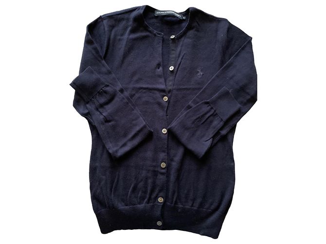 Autre Marque Navyblauer Wollcardigan mit Pony-Logo