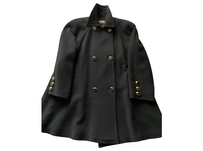 Gianni Versace Black double-breasted wool coat with golden buttons