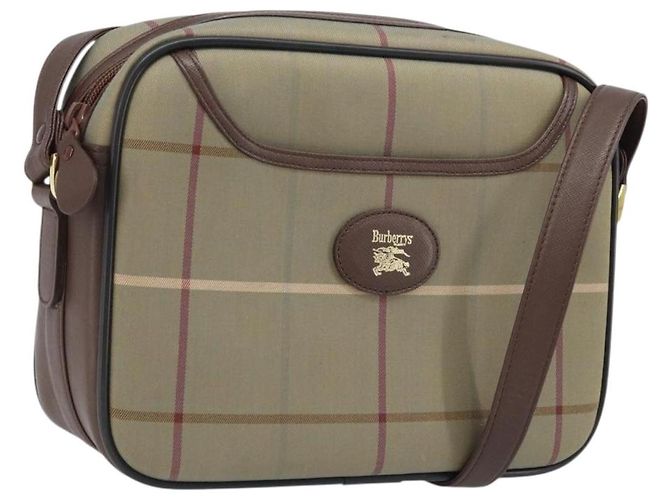 Borsa a Spalla Burberrys Nova Check in Tela Marrone Oro Auth bs33874 D'oro