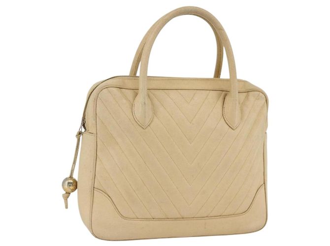 CHANEL Sac à main en cuir caviar crème or CC Auth 174548 Doré Écru