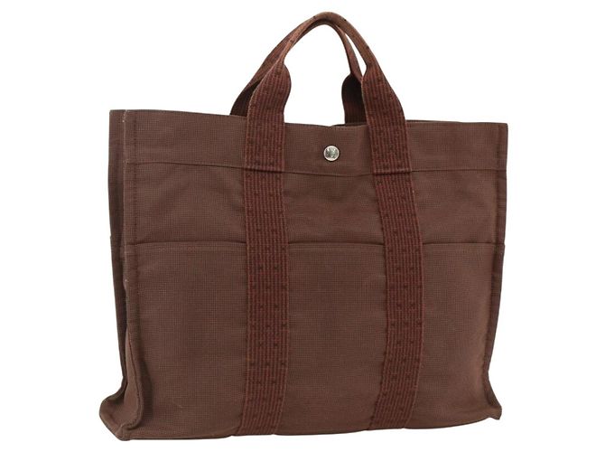 Hermès HERMES Sac à main Her Line MM Toile Marron Argent Auth ARZ296
