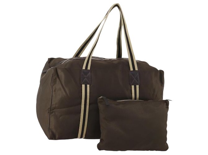 Borsa Boston in nylon marrone e argento della linea Sherry di GUCCI 012 8657 Auth fm5186