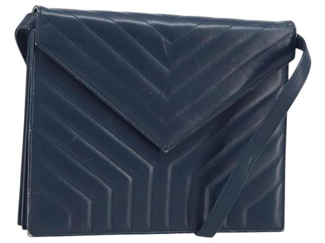 SAINT LAURENT Borsa a Spalla in Pelle Blu Navy Oro Auth 173693 D'oro
