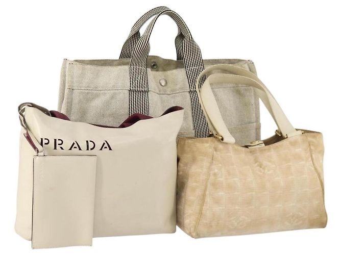 Hermès HERMES PRADA Chanel Handtasche Leder Canvas Nylon 3 Set Beige Auth 168823