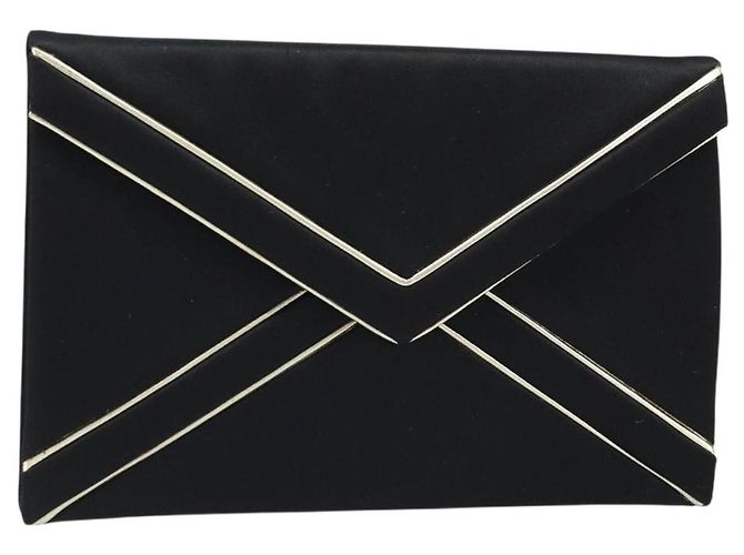 SAINT LAURENT Clutch in Raso Nero Oro Auth BSZ059 D'oro