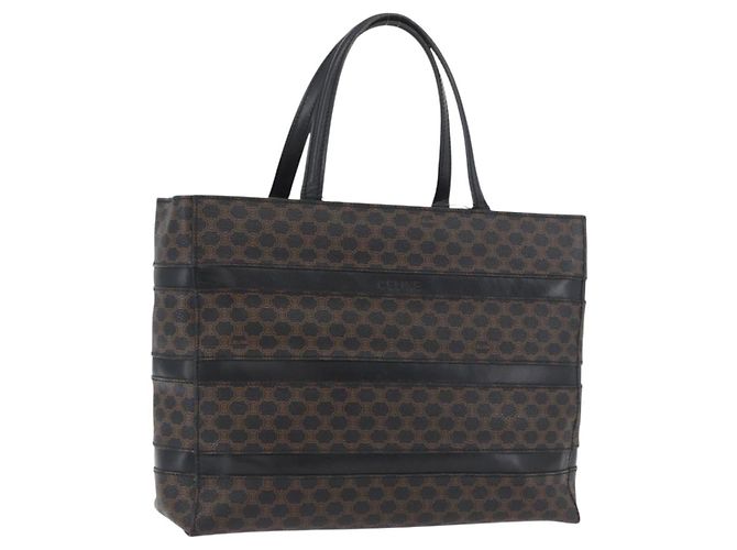 Céline Bolsa de mão em lona Macadam CELINE em couro PVC preto e dourado Auth ka3121
