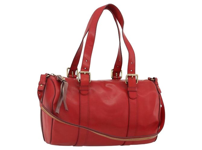 Chloé Bolsa Tote de Couro Chloe 2em1 Vermelha Dourada Auth BA10946A Vermelho Dourado