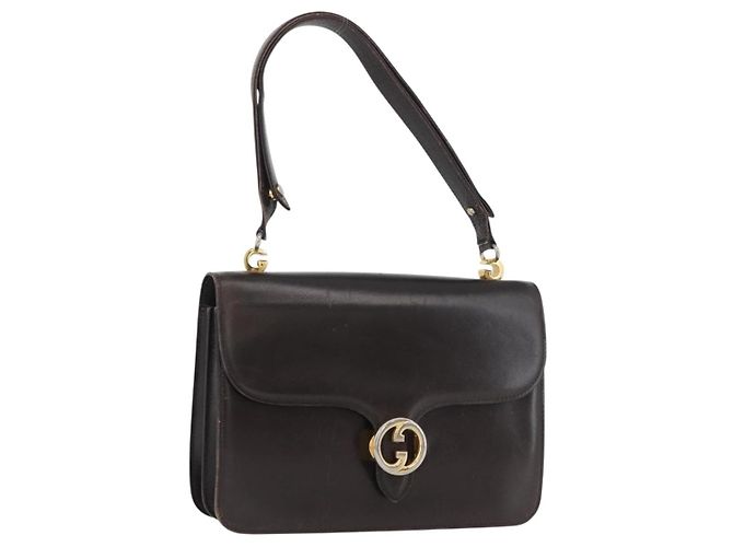 Gucci Schultertasche aus Leder Braun Gold Auth 173328 Golden