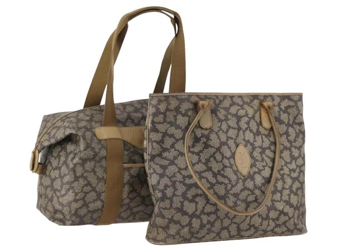Saint Laurent Borsa Tote in PVC 2 pezzi Grigia Auth fm5232 Marrone