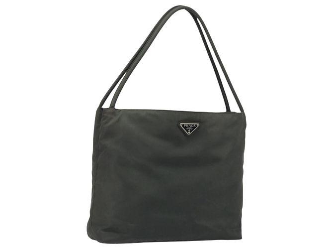 PRADA Bolsa de mão em nylon caqui Auth bs33878