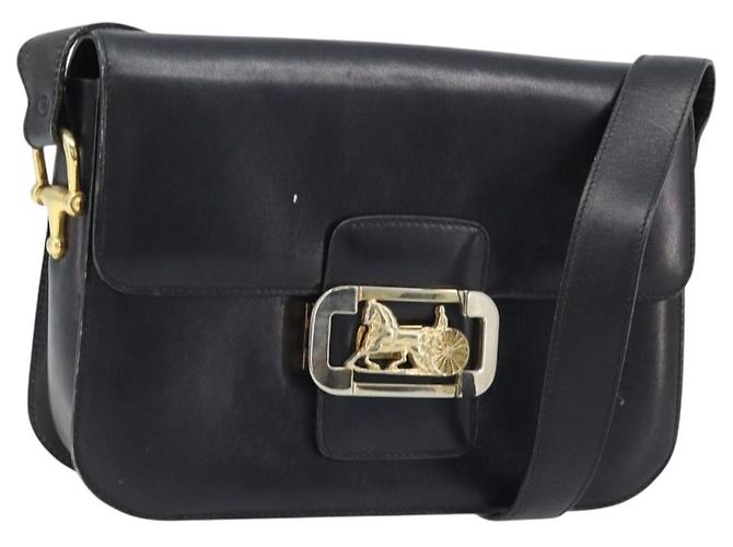 Céline CELINE Pferdewagen Schultertasche aus Leder Schwarz Gold Auth ep13857 Golden