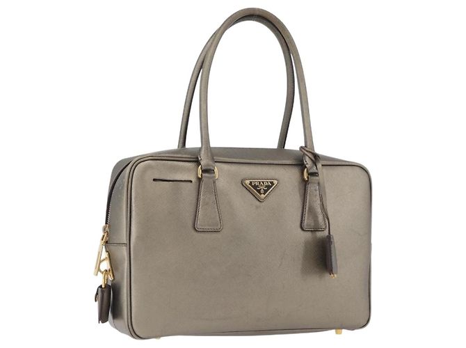 Saffiano PRADA Bolsa de mão em couro Safiano dourado Auth am11051A