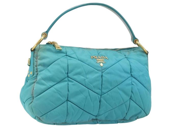 Borsa a Spalla PRADA Nylon Azzurro Chiaro Oro Auth ep13715 D'oro Blu chiaro
