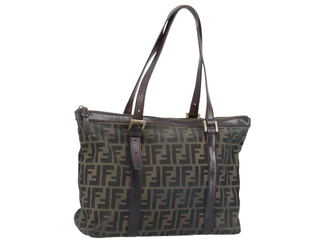 FENDI Zucca Canvas Tote Bag Schwarz Braun Auth bs34003