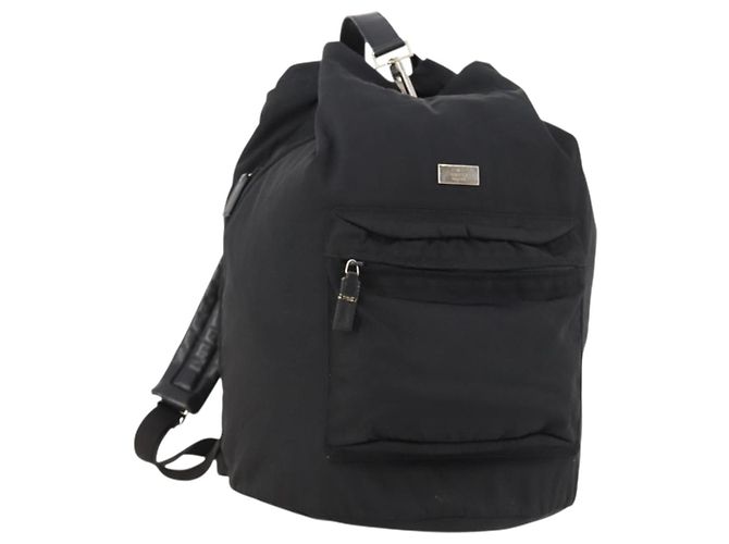 GUCCI Backpack Nylon Black Silver 019 0585 Auth bs33437 Silvery