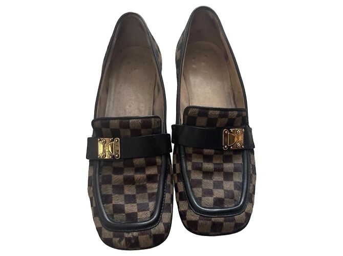 Mocassins Louis Vuitton Damier Plaque Dorée Cuir 37 Damier ebène