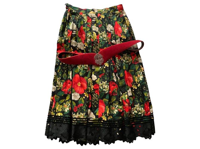 Autre Marque Gonna lunga a fiori con cintura Nero Bianco Rosso Multicolore Verde