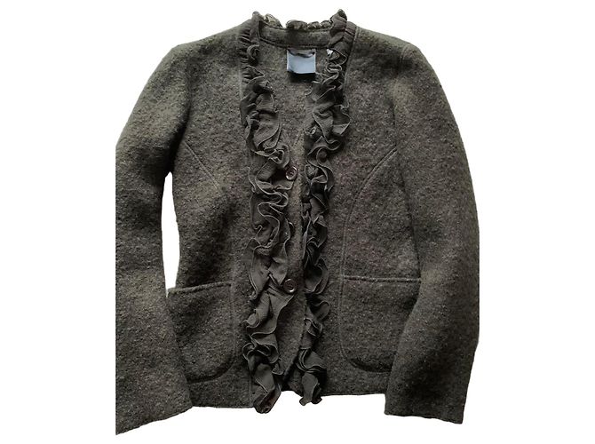 Aspesi Black wool jacket with ruffles