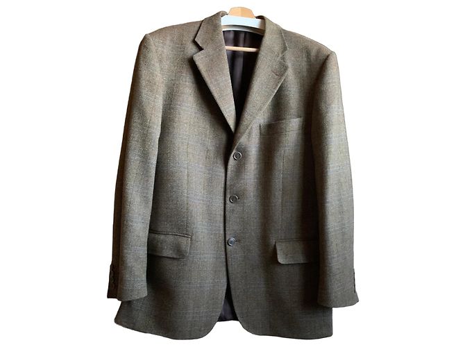 Autre Marque Braune karierte Tweedjacke