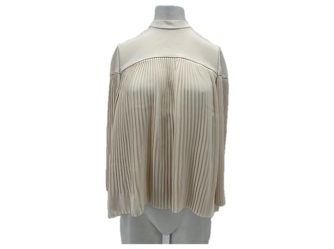Vilshenko Top plissado creme com seda Bege
