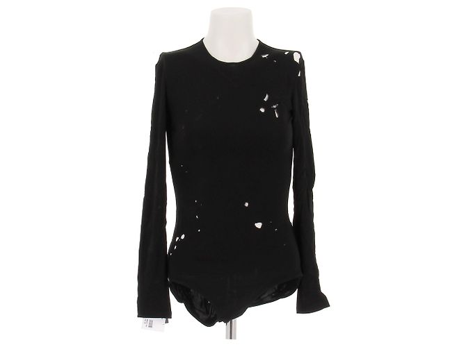 Body Balmain nero a maniche lunghe in viscosa