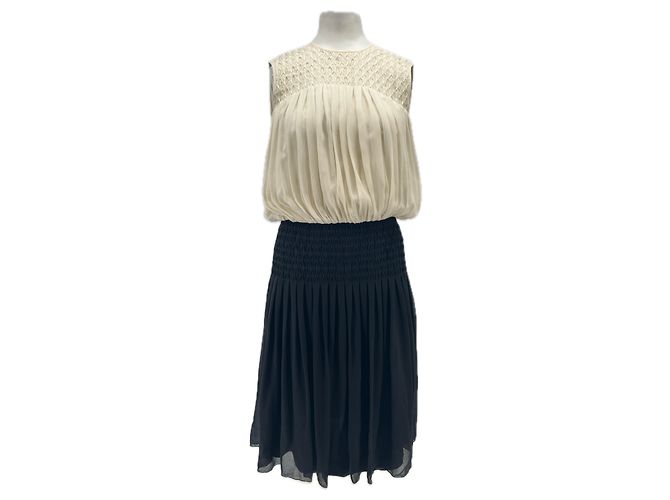 L'Agence Bicolor plissiertes Seidenkleid Schwarz