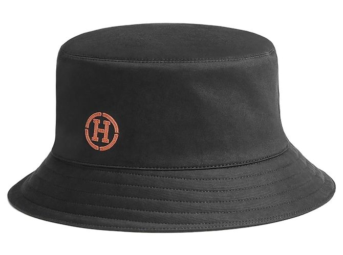 HERMÈS CAPPELLO ALLA PESCATORA «FRED H CIRCLE» IN COTONE. Nero