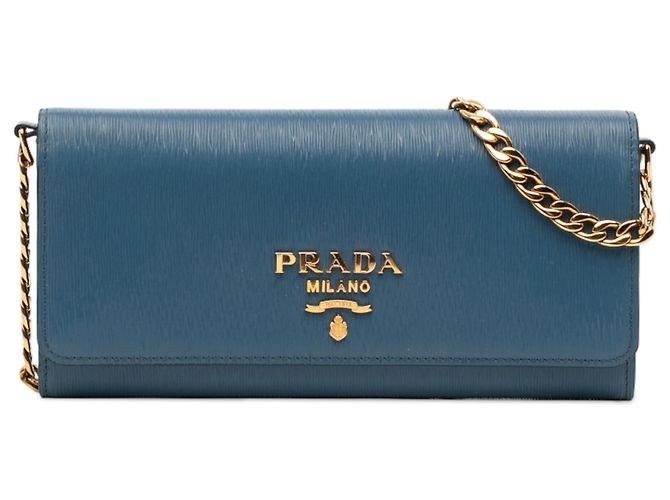 Carteira Saffiano Azul com Corrente Prada