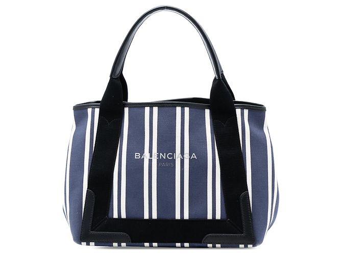 Balenciaga Cabas S Striato in Tela Blu Navy