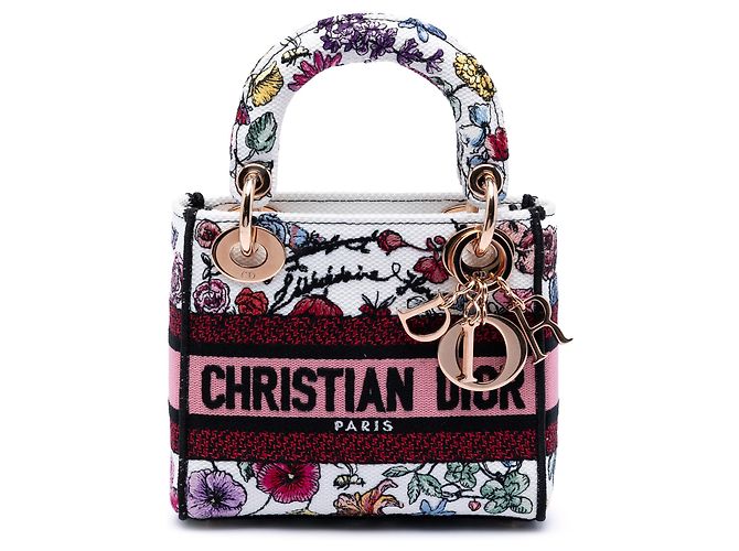 Dior Mini Florilegio Lady D Lite en lienzo bordado blanco