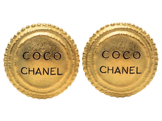 Chanel Gold Plated Logo Button Clip-On Ohrringe Golden