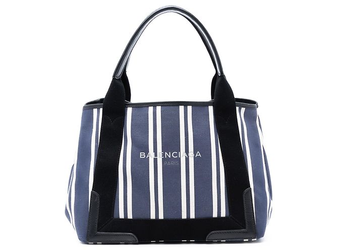 Balenciaga Cabas S Striato in Tela Blu Navy