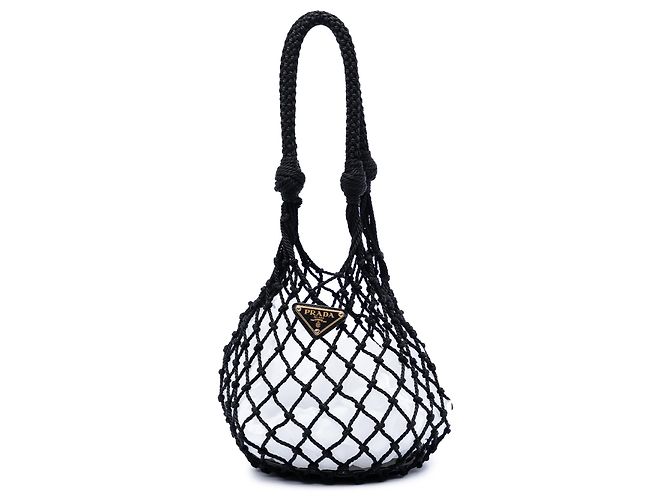Borsa a secchiello in rete e pelle nera Prada Nero