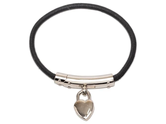 Pulsera de corazón Cadena de cuero negro Hermès 