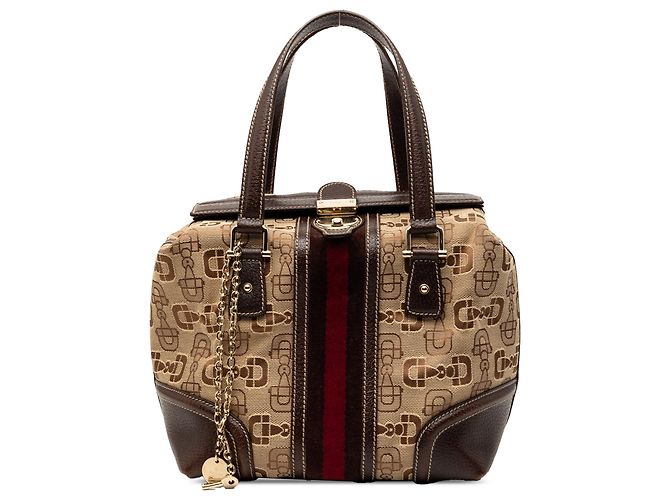 Gucci Beiger Horsebit Canvas Web Handtasche