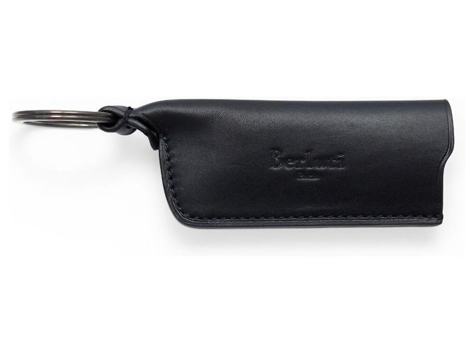 NEW BERLUTI LIGHTER KEY RING KR023 BLACK LEATHER